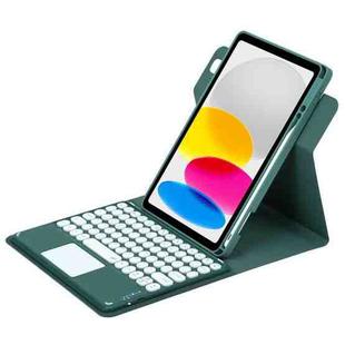 For iPad 10th Gen 10.9 2022 Round Button 360 Degree Rotatable Bluetooth Keyboard Leather Case with Touchpad(Dark Green)