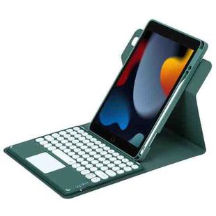For iPad 10.2 2021 / Air 2019 Round Button 360 Degree Rotatable Bluetooth Keyboard Leather Case with Touchpad(Dark Green)