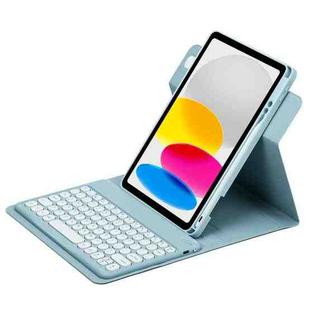 For iPad 10th Gen 10.9 2022 Round Button 360 Degree Rotatable Bluetooth Keyboard Leather Case(Mist Blue)