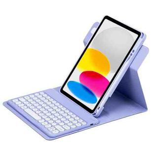 For iPad 10th Gen 10.9 2022 Round Button 360 Degree Rotatable Bluetooth Keyboard Leather Case(Light Purple)