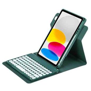 For iPad 10th Gen 10.9 2022 Round Button 360 Degree Rotatable Bluetooth Keyboard Leather Case(Dark Green)