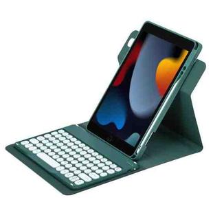 For iPad 10.2 2021 / Air 2019 Round Button 360 Degree Rotatable Bluetooth Keyboard Leather Case(Dark Green)