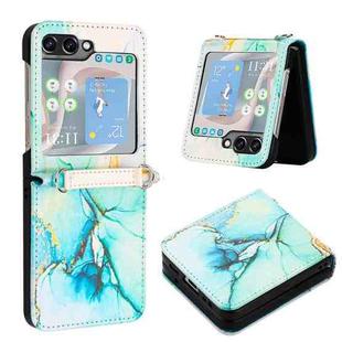 For Samsung Galaxy Z Flip5 PT003 Marble Pattern Flip Leather Phone Case(Green LS003)