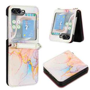 For Samsung Galaxy Z Flip5 PT003 Marble Pattern Flip Leather Phone Case(Marble White LS004)