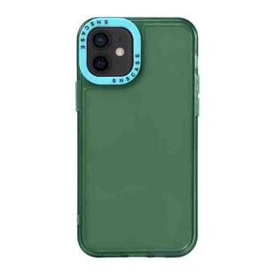 For iPhone 11 Color Contrast Lens Frame Transparent TPU Phone Case(Green + Sky Blue)