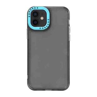 For iPhone 11 Color Contrast Lens Frame Transparent TPU Phone Case(Black + Sky Blue)