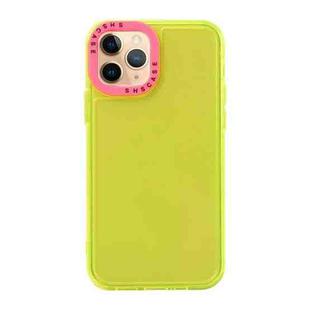 For iPhone 11 Pro Max Color Contrast Lens Frame Transparent TPU Phone Case(Yellow + Rose Red)