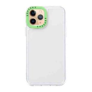 For iPhone 11 Pro Max Color Contrast Lens Frame Transparent TPU Phone Case(Transparent + Green)