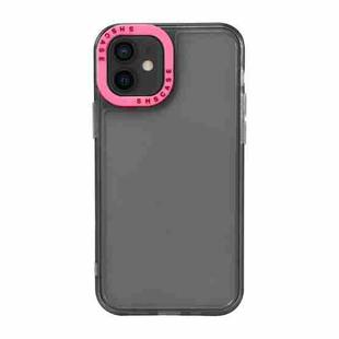 For iPhone 12 Color Contrast Lens Frame Transparent TPU Phone Case(Black + Rose Red)