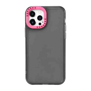 For iPhone 12 Pro Color Contrast Lens Frame Transparent TPU Phone Case(Black + Rose Red)