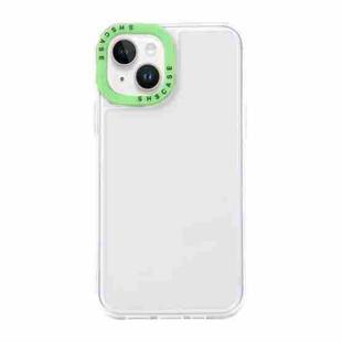 For iPhone 14 Color Contrast Lens Frame Transparent TPU Phone Case(Transparent + Green)