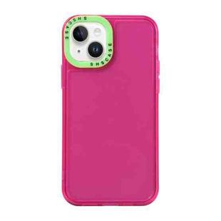 For iPhone 14 Plus Color Contrast Lens Frame Transparent TPU Phone Case(Rose Red + Green)
