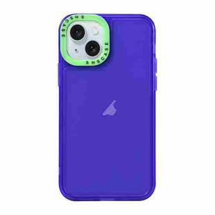 For iPhone 15 Color Contrast Lens Frame Transparent TPU Phone Case(Purple + Green)