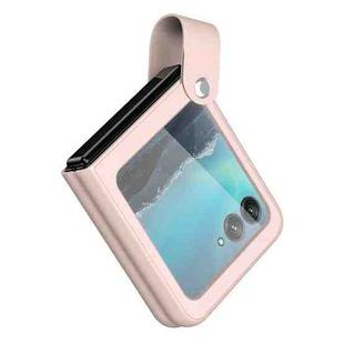 For Motorola Razr 40 Ultra Hand Strap Type Leather Phone Case(Pink)