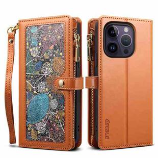 For iPhone 15 Pro ESEBLE Star Series Lanyard Zipper Wallet RFID Leather Case(Brown)