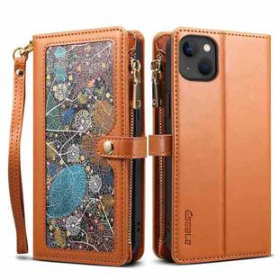 For iPhone 15 Plus ESEBLE Star Series Lanyard Zipper Wallet RFID Leather Case(Brown)