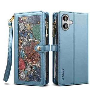 For iPhone 16 ESEBLE Star Series Lanyard Zipper Wallet RFID Leather Case(Blue)