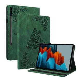 For Samsung Galaxy Tab S9 Butterfly Flower Embossed Leather Tablet Case(Green)