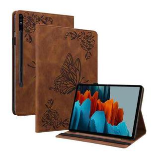 For Samsung Galaxy Tab S9 Butterfly Flower Embossed Leather Tablet Case(Brown)