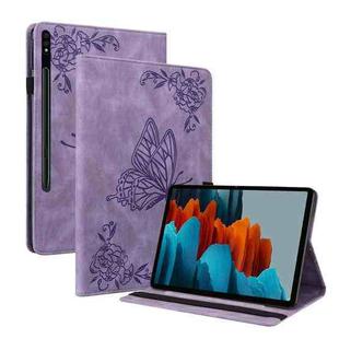 For Samsung Galaxy Tab S9 Butterfly Flower Embossed Leather Tablet Case(Purple)