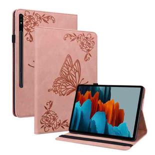 For Samsung Galaxy Tab S9 Butterfly Flower Embossed Leather Tablet Case(Rose Gold)
