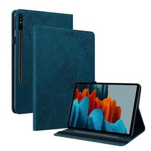 For Samsung Galaxy Tab S9+ Butterfly Flower Embossed Leather Tablet Case(Blue)