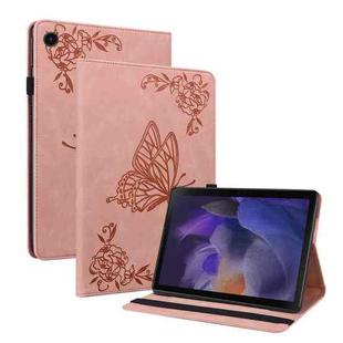 For Samsung Galaxy Tab А9+ Butterfly Flower Embossed Leather Tablet Case(Rose Gold)