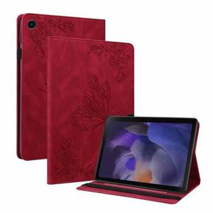 For Samsung Galaxy Tab А9 Butterfly Flower Embossed Leather Tablet Case(Red)
