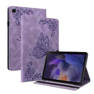 For Samsung Galaxy Tab А9 Butterfly Flower Embossed Leather Tablet Case(Purple)