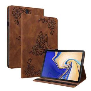 For Samsung Galaxy Tab S4 10.5 SM-T830 Butterfly Flower Embossed Leather Tablet Case(Brown)