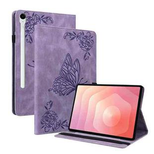 For Samsung Galaxy Tab S11 Butterfly Flower Embossed Leather Tablet Case(Purple)