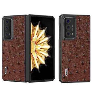 For Honor Magic V2 ABEEL Genuine Leather Ostrich Texture Phone Case(Coffee)