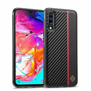 For Samsung Galaxy A70 LC.IMEEKE 3 in 1 Carbon Fiber Texture Shockproof Phone Case(Black)