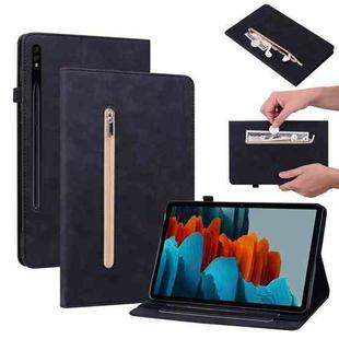 For Samsung Galaxy Tab S9 Skin Feel Solid Color Zipper Leather Tablet Case(Black)
