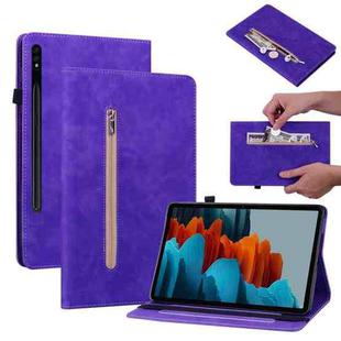 For Samsung Galaxy Tab S9 Skin Feel Solid Color Zipper Leather Tablet Case(Purple)