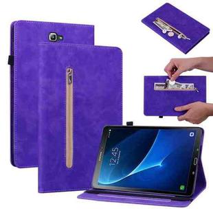 For Samsung Galaxy Tab A 10.1 2016/T580/T585 Skin Feel Solid Color Zipper Leather Tablet Case(Purple)