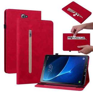 For Samsung Galaxy Tab A 10.1 2016/T580/T585 Skin Feel Solid Color Zipper Leather Tablet Case(Red)