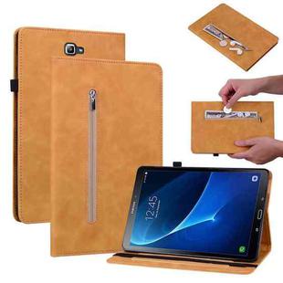 For Samsung Galaxy Tab A 10.1 2016/T580/T585 Skin Feel Solid Color Zipper Leather Tablet Case(Yellow)