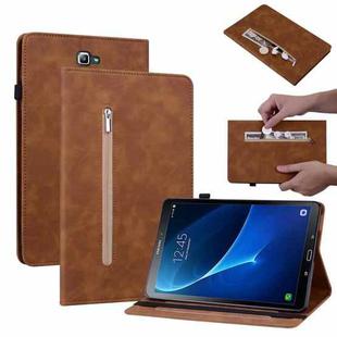 For Samsung Galaxy Tab A 10.1 2016/T580/T585 Skin Feel Solid Color Zipper Leather Tablet Case(Brown)