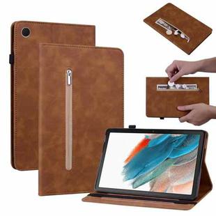 For Samsung Galaxy Tab А9+ Skin Feel Solid Color Zipper Leather Tablet Case(Brown)