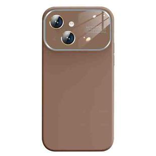 For iPhone 14 Plus Liquid Silicone Large Glass Window Phone Case(Brown)
