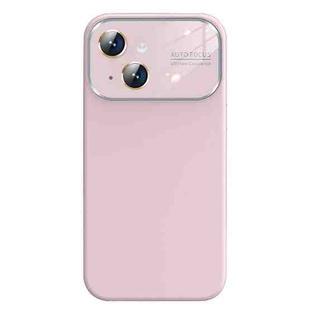For iPhone 14 Plus Liquid Silicone Large Glass Window Phone Case(Pink)