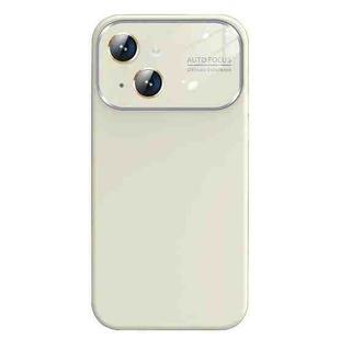 For iPhone 14 Plus Liquid Silicone Large Glass Window Phone Case(Antique White)