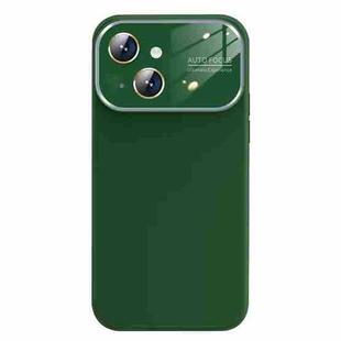 For iPhone 14 Plus Liquid Silicone Large Glass Window Phone Case(Deep Green)