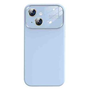 For iPhone 14 Liquid Silicone Large Glass Window Phone Case(Blue)