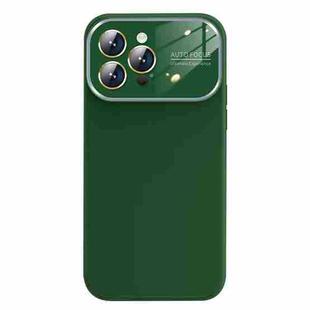 For iPhone 14 Pro Liquid Silicone Large Glass Window Phone Case(Deep Green)