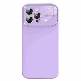 For iPhone 14 Pro Max Liquid Silicone Large Glass Window Phone Case(Light Purple)