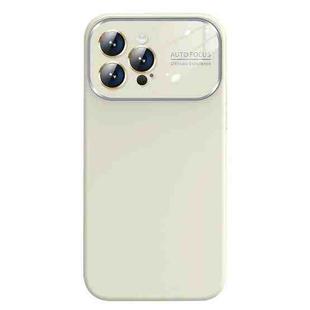 For iPhone 14 Pro Max Liquid Silicone Large Glass Window Phone Case(Antique White)