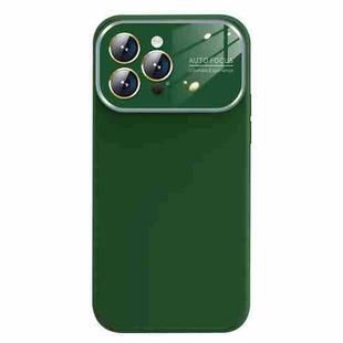 For iPhone 14 Pro Max Liquid Silicone Large Glass Window Phone Case(Deep Green)