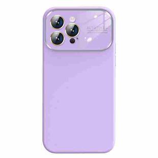 For iPhone 13 Pro Max Liquid Silicone Large Glass Window Phone Case(Light Purple)